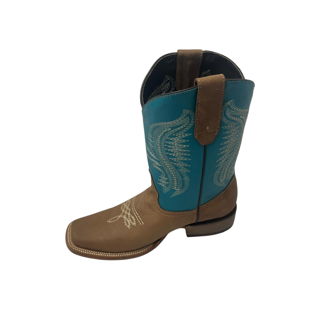 Pecos Bill Youth Boy's Square Toe Laton Turquoise Boots