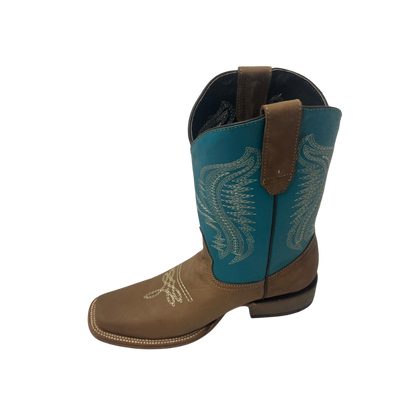 Pecos Bill Youth Boy's Square Toe Laton Turquoise Boots