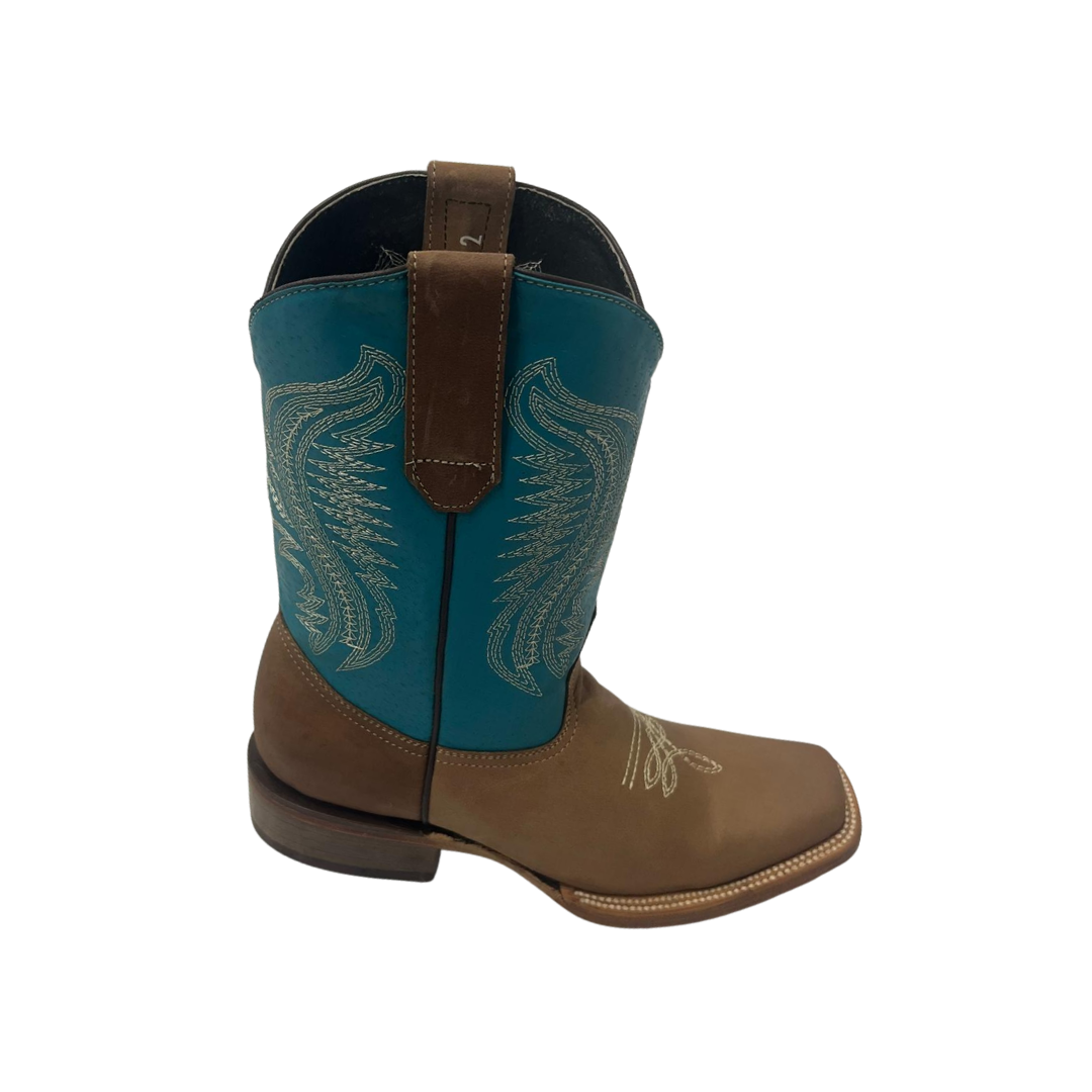 Pecos Bill Youth Boy's Square Toe Laton Turquoise Boots