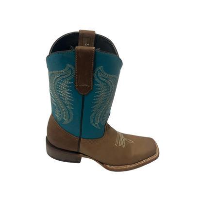 Pecos Bill Youth Boy's Square Toe Laton Turquoise Boots