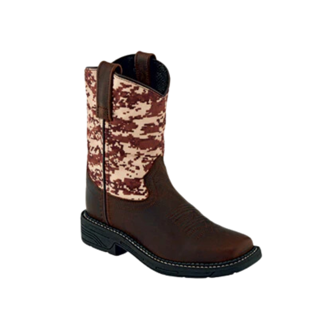 Old West Kids Digital Camo Work Dark Brown Boot.