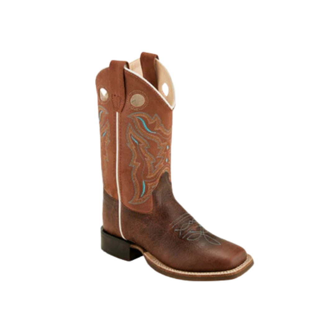 Old West Kid's Boys Leather Cowboy Brown Boots
