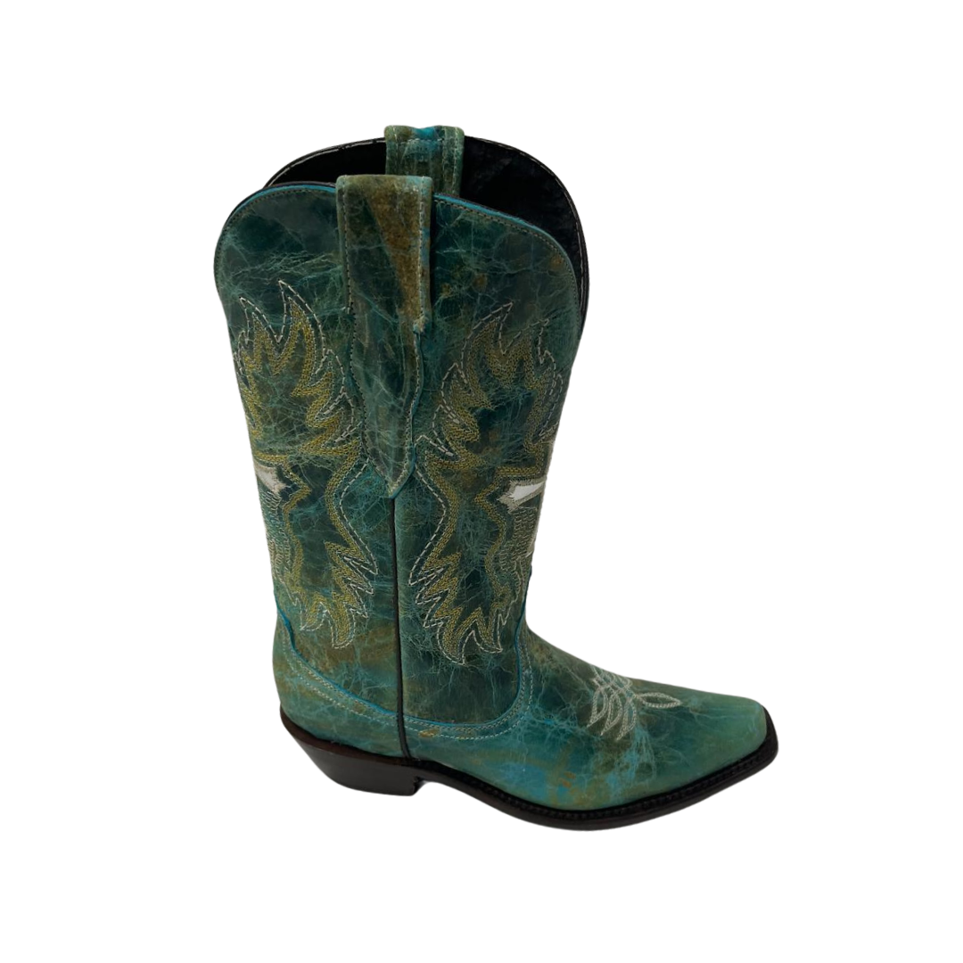Pecos Bill Youth Girl's Fancy With Cross Turquoise Boots