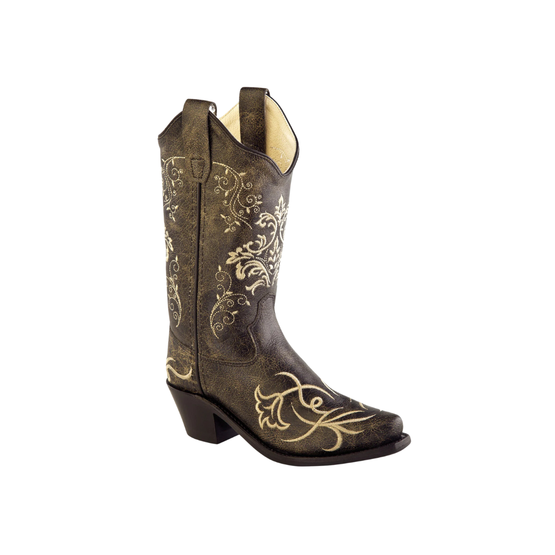 Old West Kid's Snip Toe Fashion Western Vintage Charcoal Boots