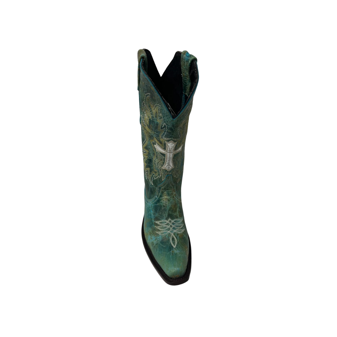 Pecos Bill Youth Girl's Fancy With Cross Turquoise Boots