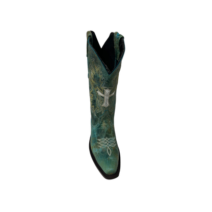 Pecos Bill Youth Girl's Fancy With Cross Turquoise Boots