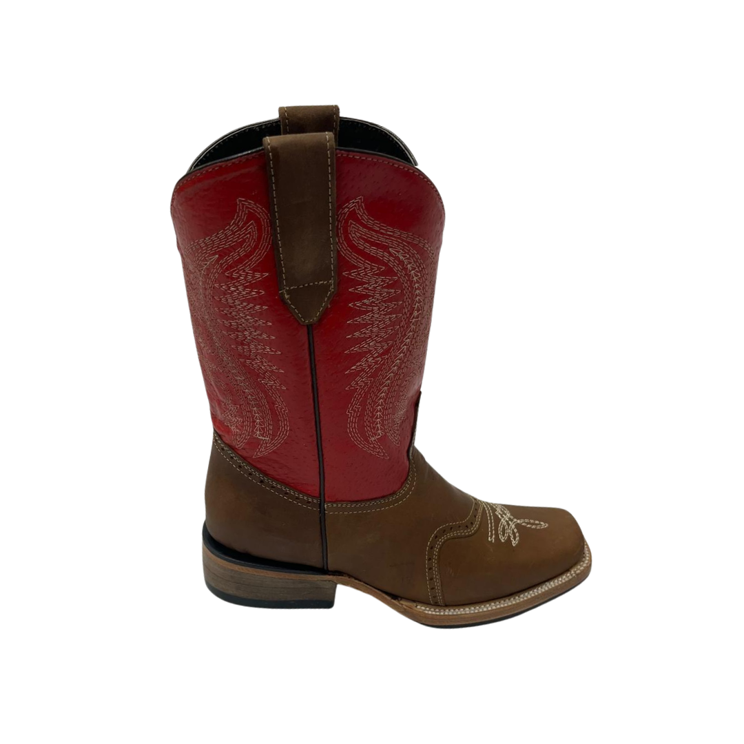 Pecos Bill Youth Girl's Square Toe Laton Red Boots