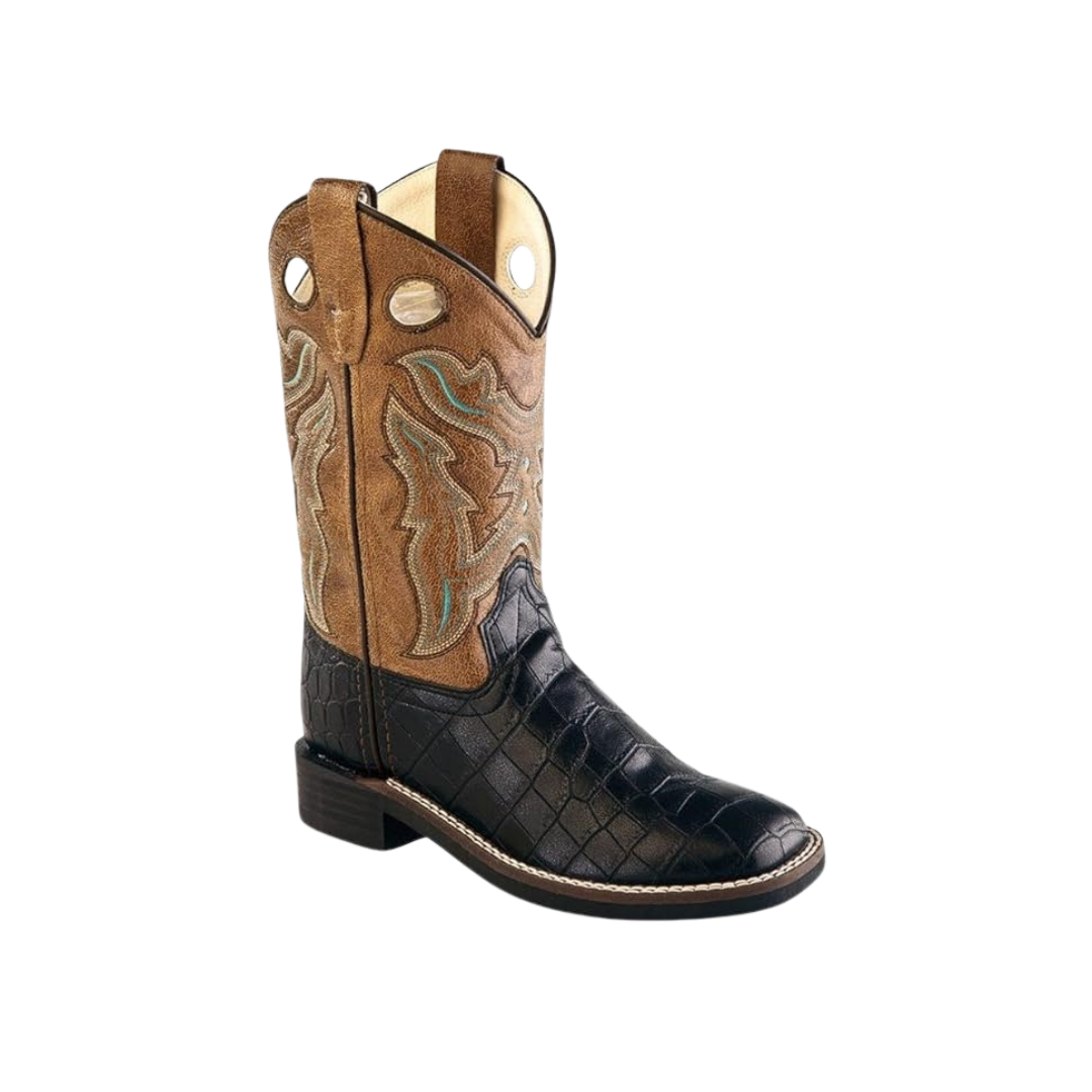 Old West Youth Boy's Croco Print Black Boots