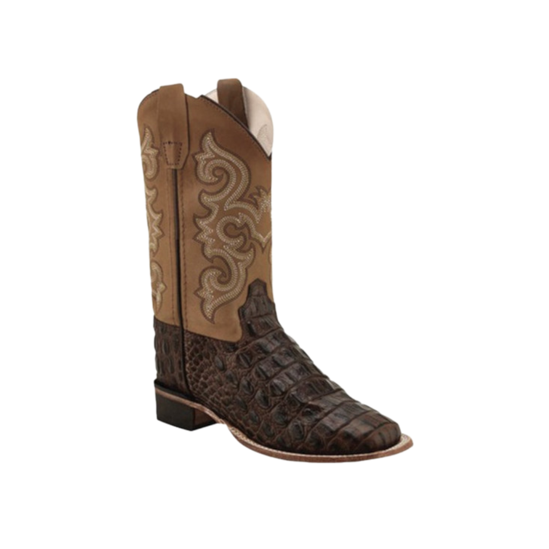 Old West Youth Boy's Leather Faux Gator Brown Boots