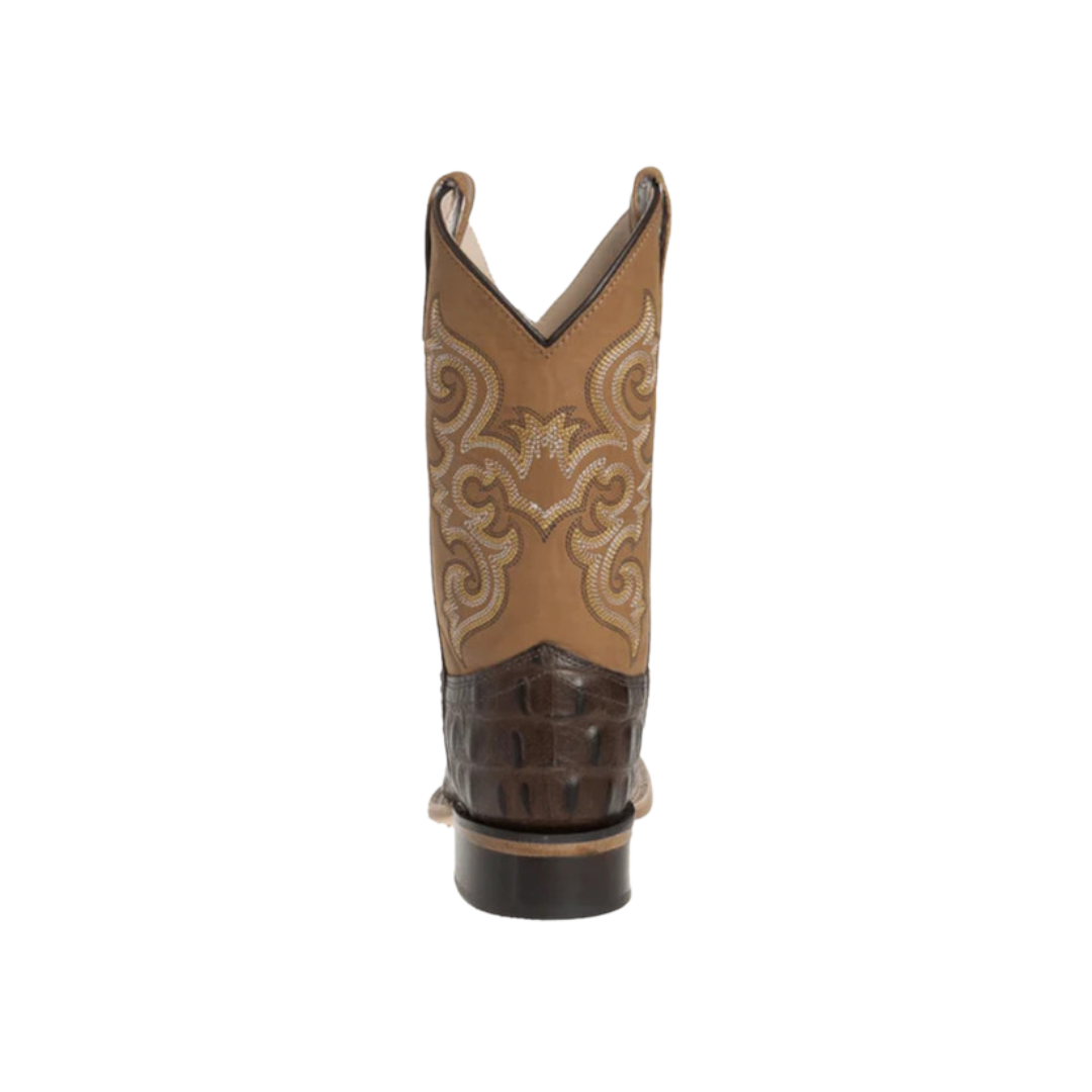 Old West Youth Boy's Leather Faux Gator Brown Boots