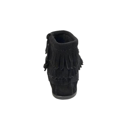 Minnetonka Youth Unisex Double Fringe Side Zip Black Boots