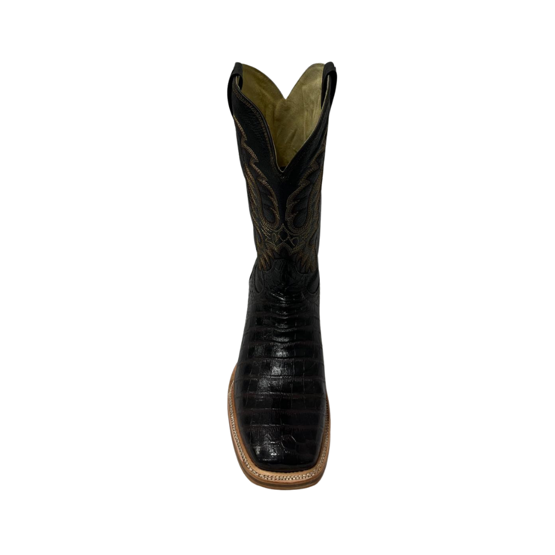 Boot Jack Men's Croc Print Double Stitch Black Boots