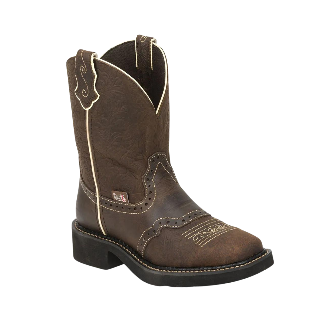 Justin Women's Brown Flower Embossed Boots