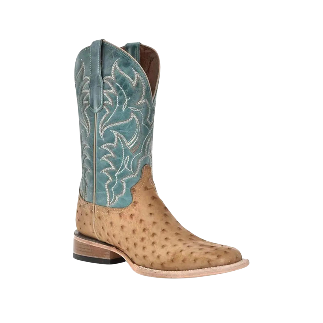 Corral Men's Sand Blue Ostrich Skin Wide Square Toe Boot
