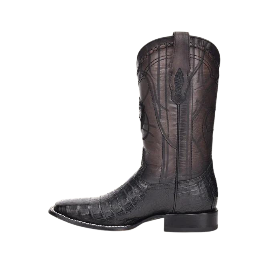 Cuadra Men's Black Caiman Laser & Embroidery Square Boots