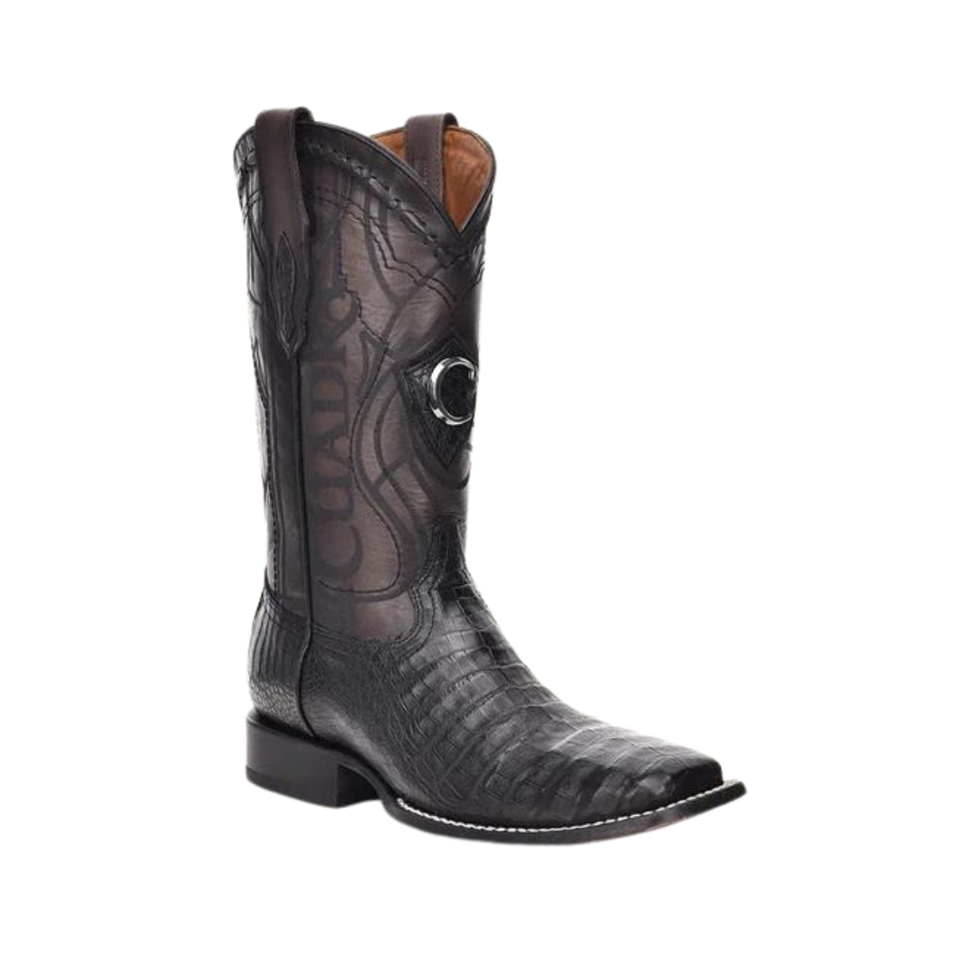 Cuadra Men's Black Caiman Laser & Embroidery Square Boots