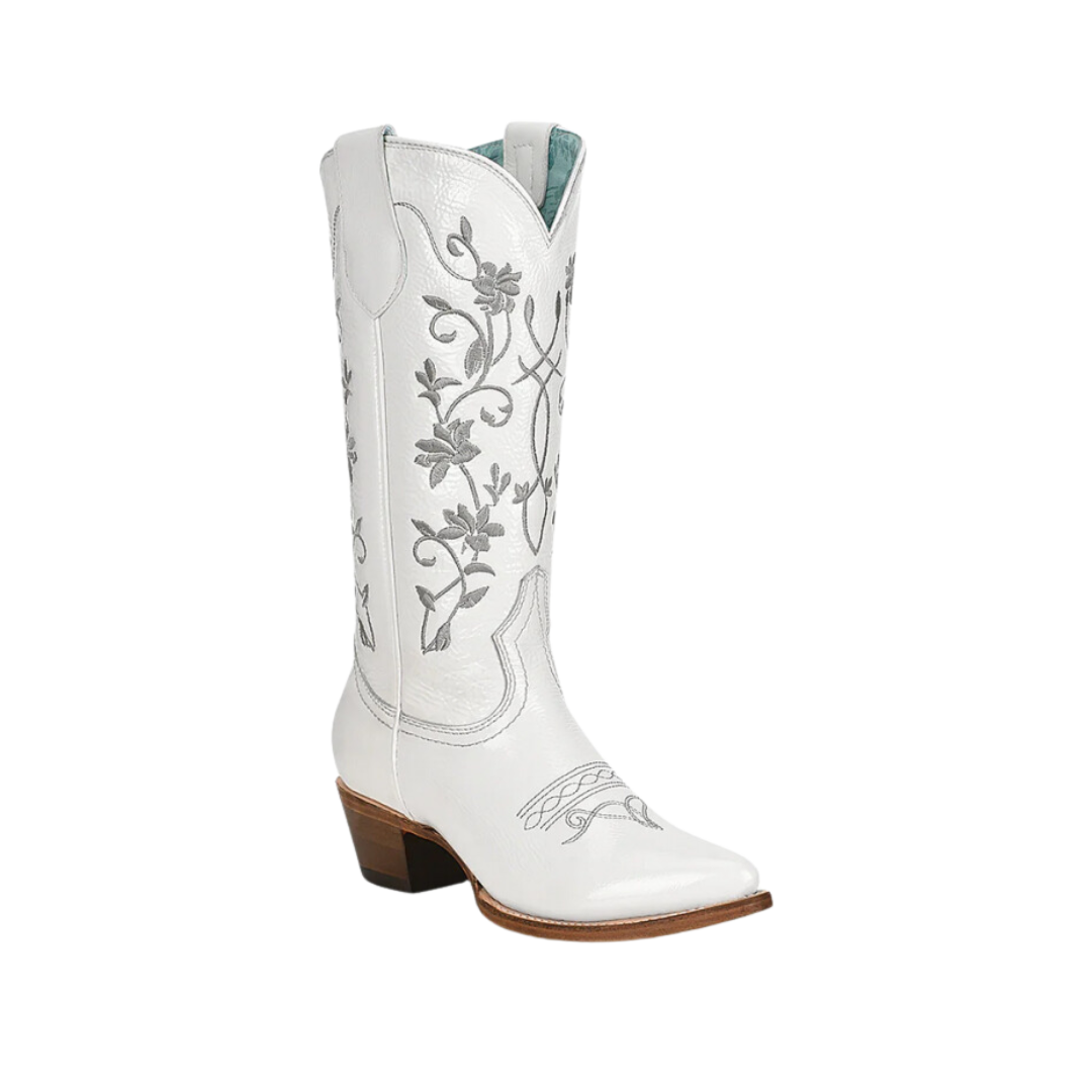 Corral Women's Embroidery Pointed Toe Leather White Boots