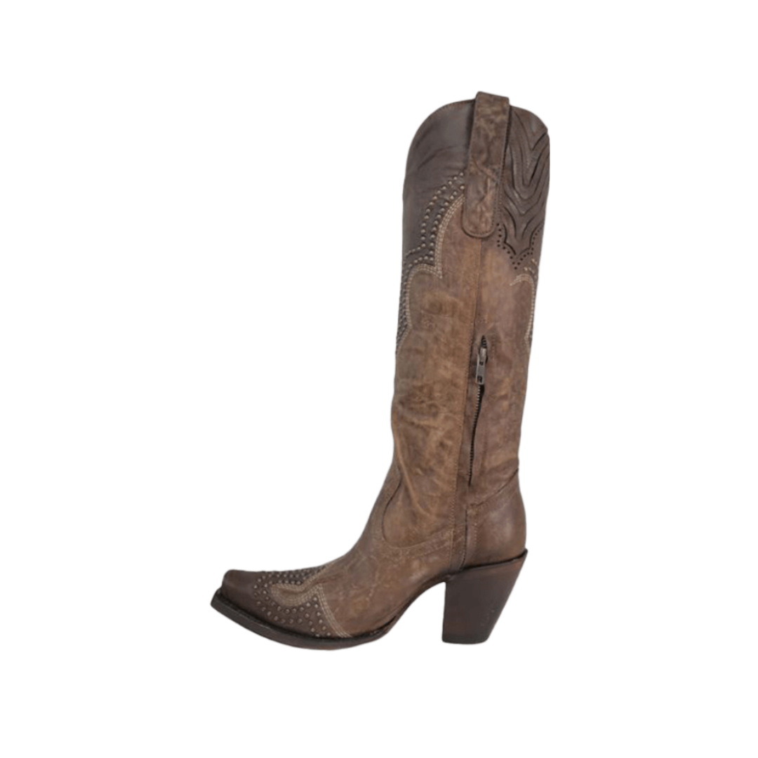 Corral Ladies Tall Top Brown Embroidered & Studded Snip Toe selling Boots A4097