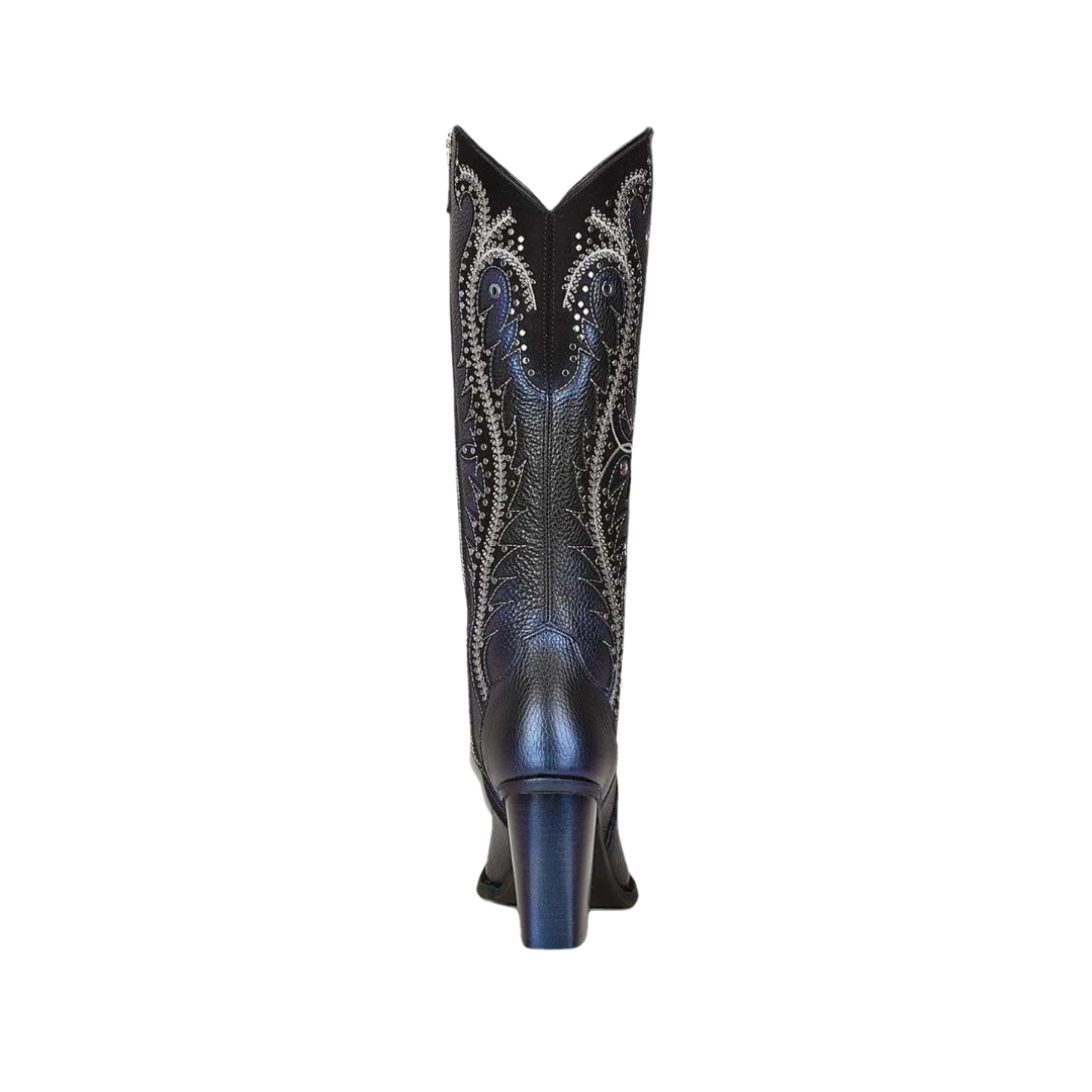 Cuadra Women's Studded & Embroidered Black Pointed Toe Boot