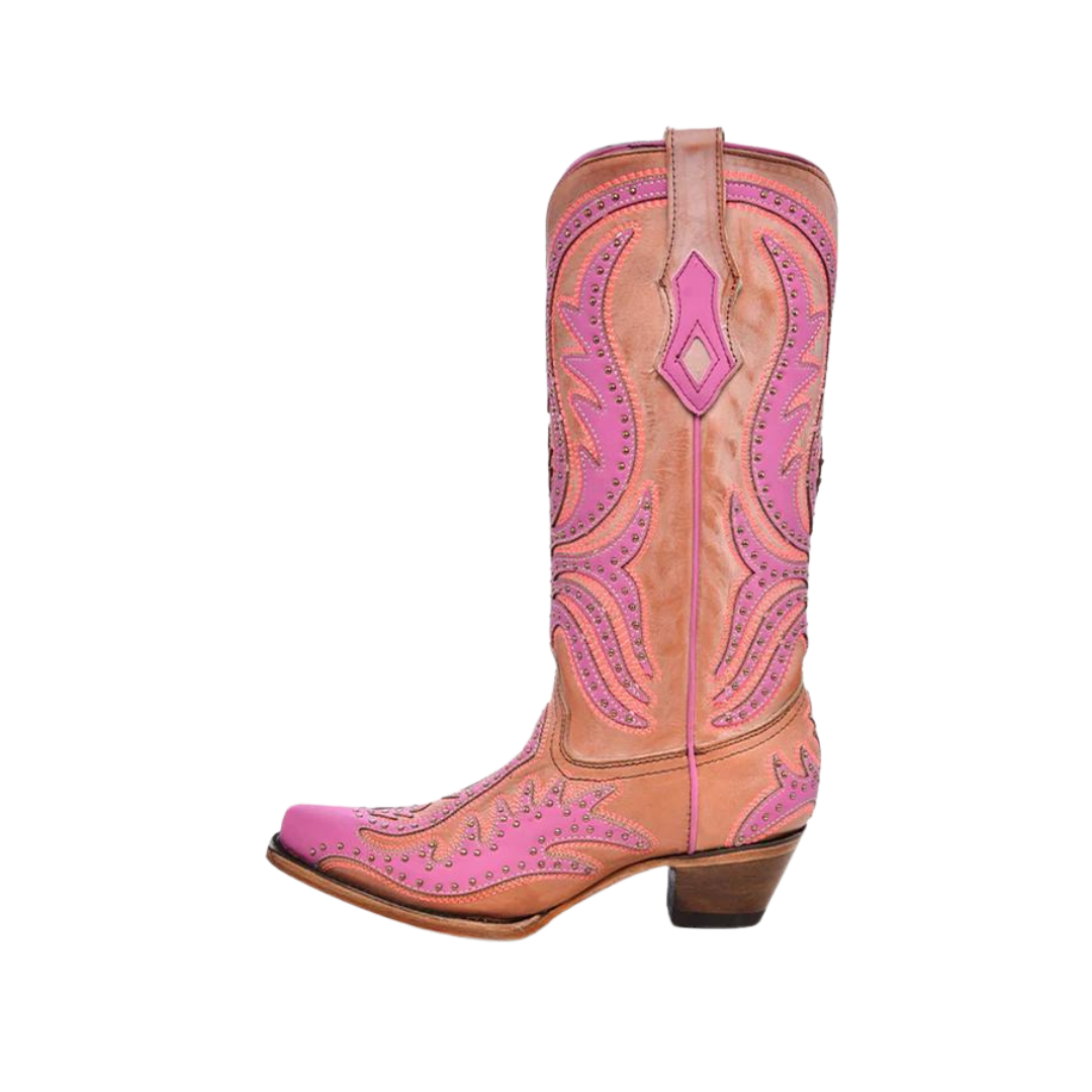 Corral Womens Pink Neon Overlay Fluorescent Embroidery Studs Boot