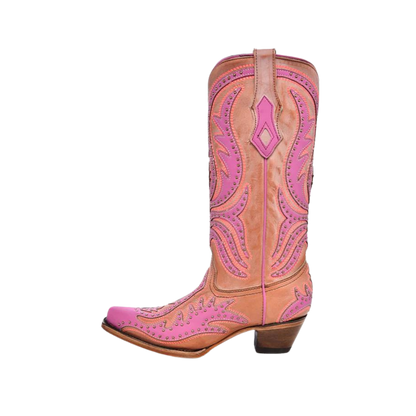 Corral Womens Pink Neon Overlay Fluorescent Embroidery Studs Boot