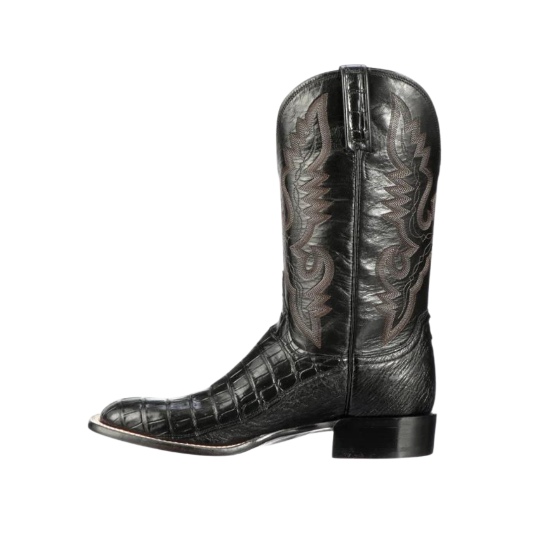 Lucchese Men's Trent Belly Caiman Smooth Ostrich Black Boots