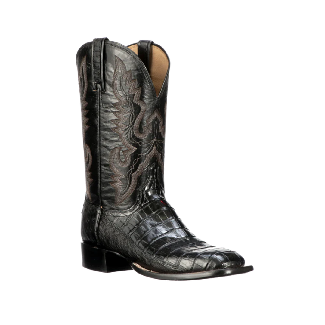 Lucchese Men's Trent Belly Caiman Smooth Ostrich Black Boots