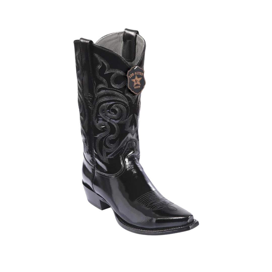 Los Altos Men's Snip Toe Genuine Chamaleon Leather Color Black Boots