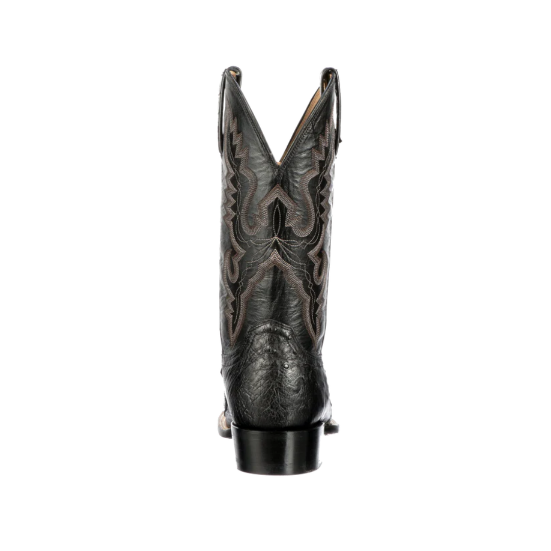 Lucchese Men's Trent Belly Caiman Smooth Ostrich Black Boots