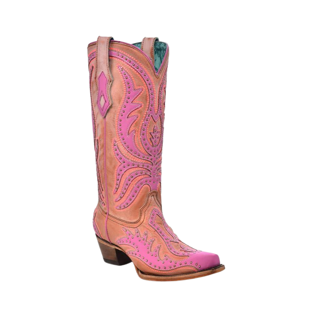 Corral Womens Pink Neon Overlay Fluorescent Embroidery Studs Boot