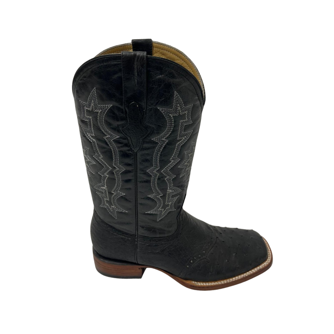 Pecos Bill Men's Full Quill Ostrich Smooth Vamp Black Boots