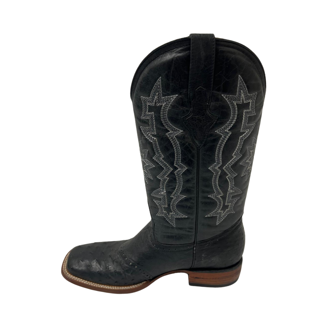 Pecos Bill Men's Full Quill Ostrich Smooth Vamp Black Boots