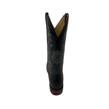 Pecos Bill Men's Full Quill Ostrich Smooth Vamp Black Boots