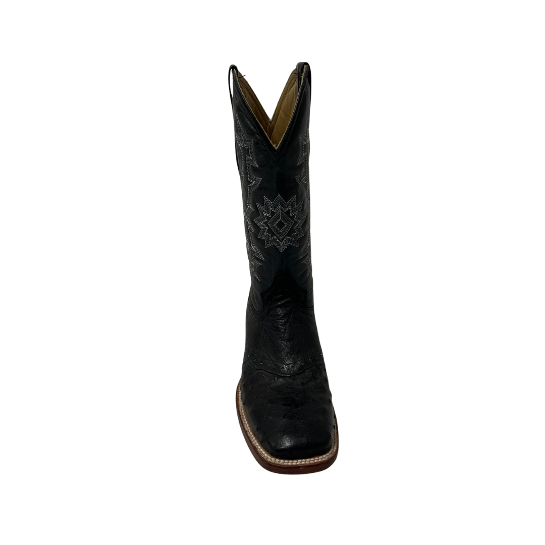 Pecos Bill Men's Full Quill Ostrich Smooth Vamp Black Boots