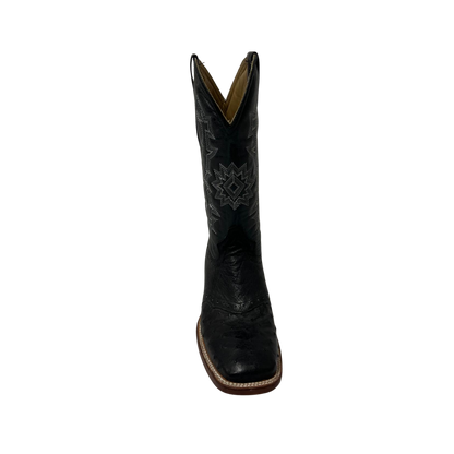 Pecos Bill Men's Full Quill Ostrich Smooth Vamp Black Boots