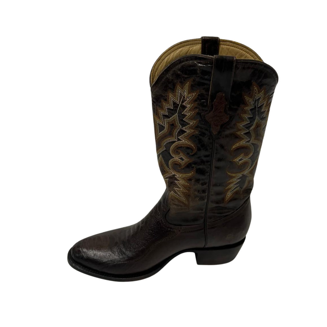 Pecos Bill Men's Ostrich Leg Round Toe Brown Boots