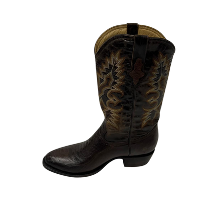 Pecos Bill Men's Ostrich Leg Round Toe Brown Boots