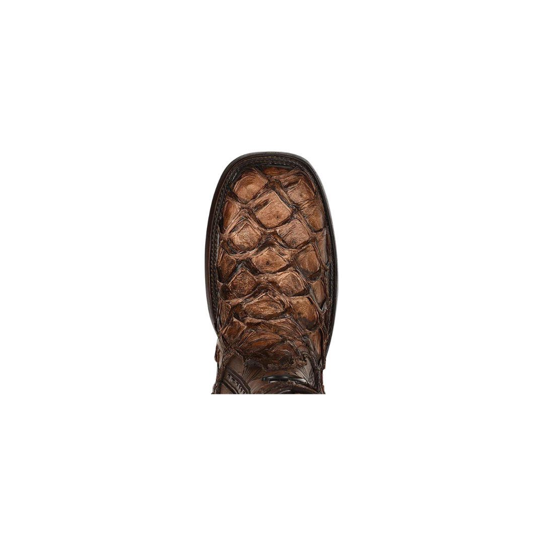 Cuadra Men's Honey Fish Pirarucu Laser & Woven Square Toe Boot