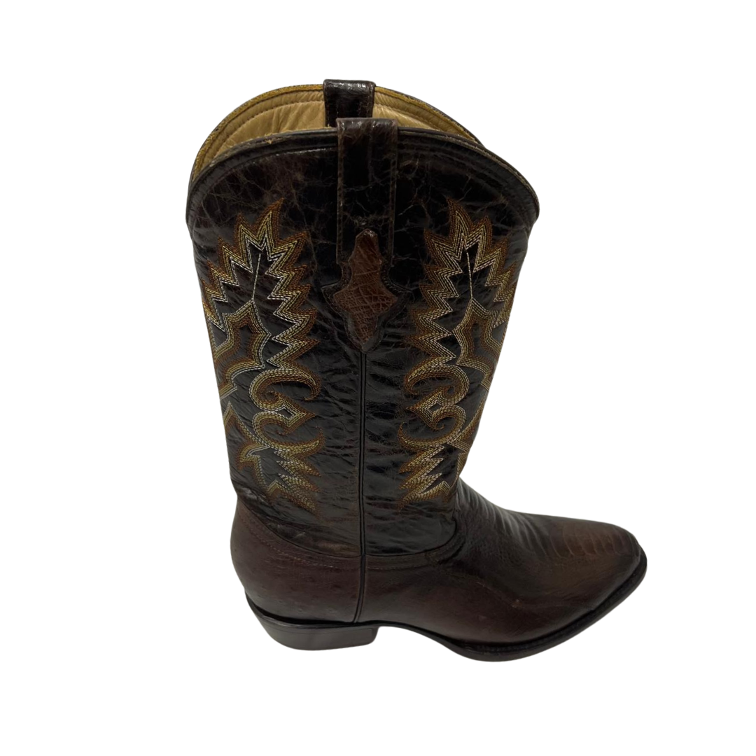 Pecos Bill Men's Ostrich Leg Round Toe Brown Boots