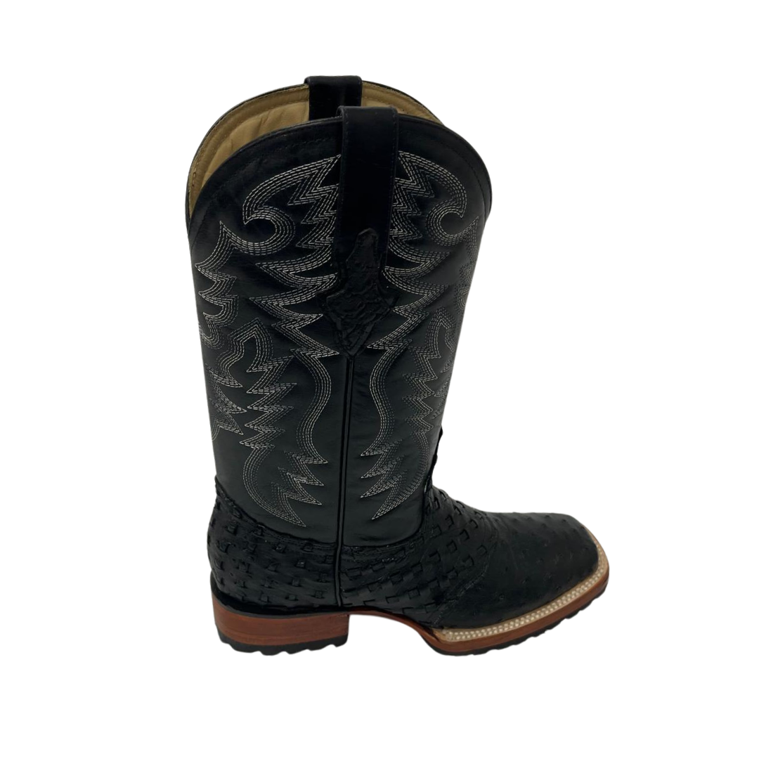Pecos Bill Men's Full Quill Ostrich Vamp Black Boots