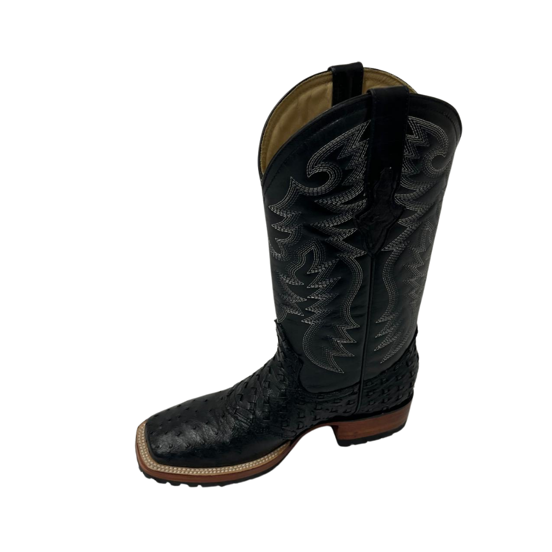 Pecos Bill Men's Full Quill Ostrich Vamp Black Boots