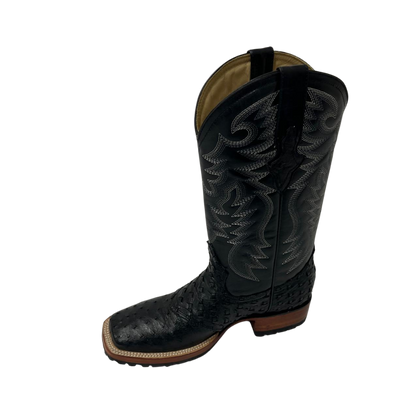 Pecos Bill Men's Full Quill Ostrich Vamp Black Boots