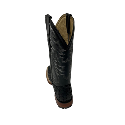 Pecos Bill Men's Full Quill Ostrich Vamp Black Boots