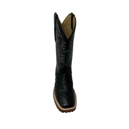 Pecos Bill Men's Full Quill Ostrich Vamp Black Boots