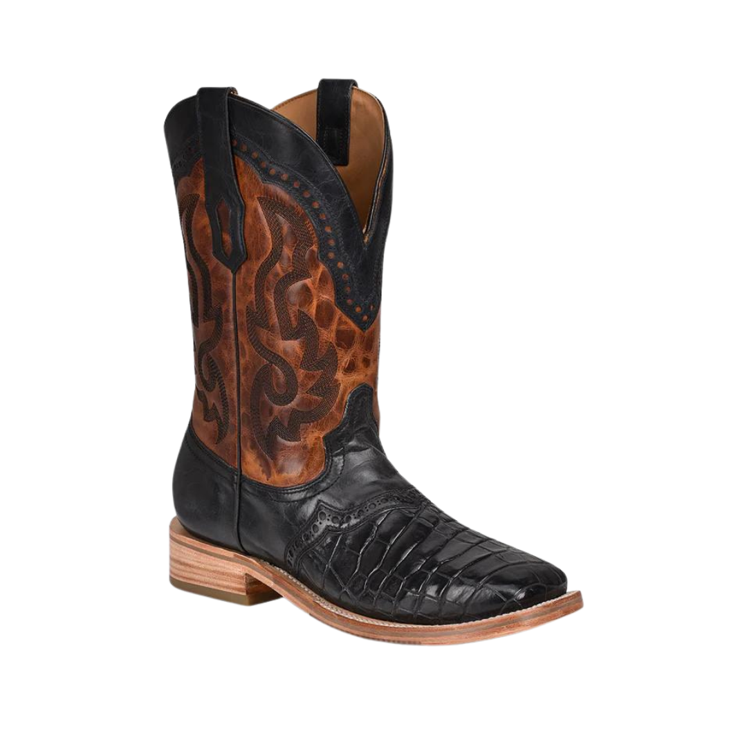 Corral Men's Alligator Overlay and Embroidered Western Black Boots
