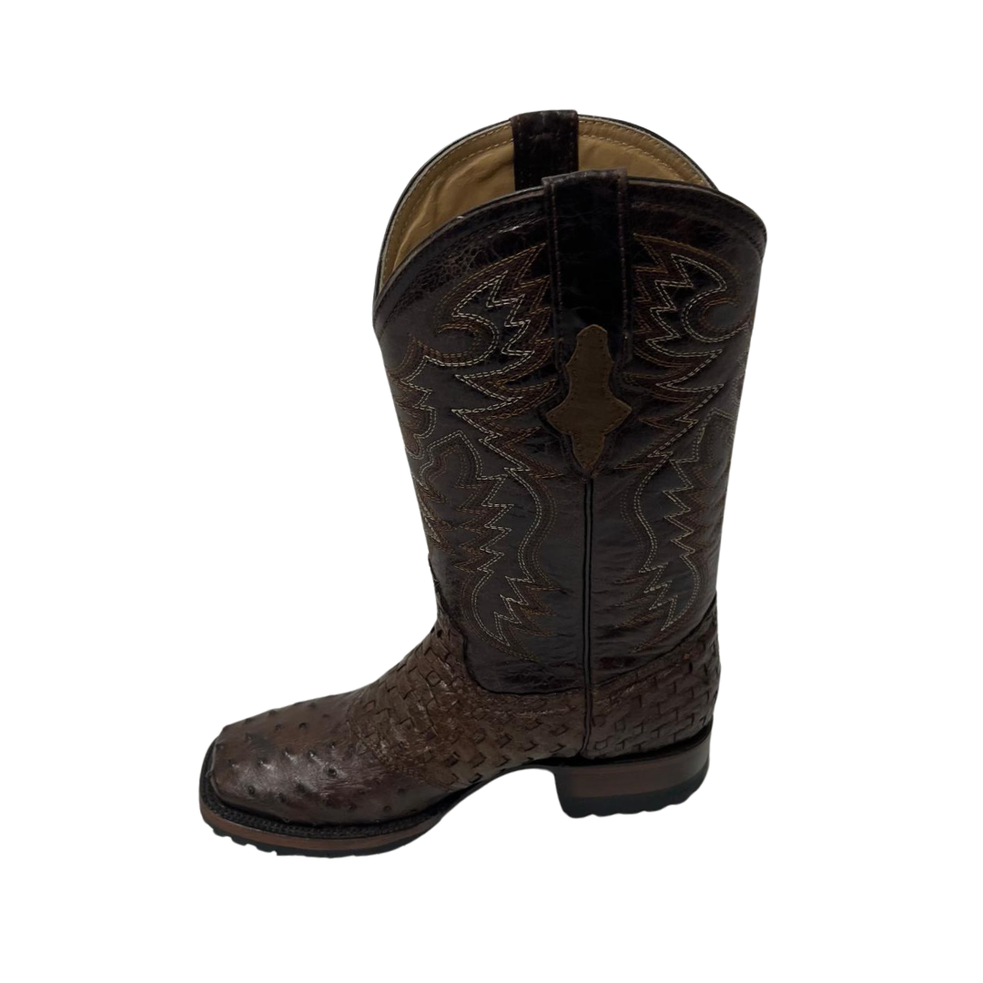 Pecos Bill Men's Full Quill Ostrich Vamp Brown Boots