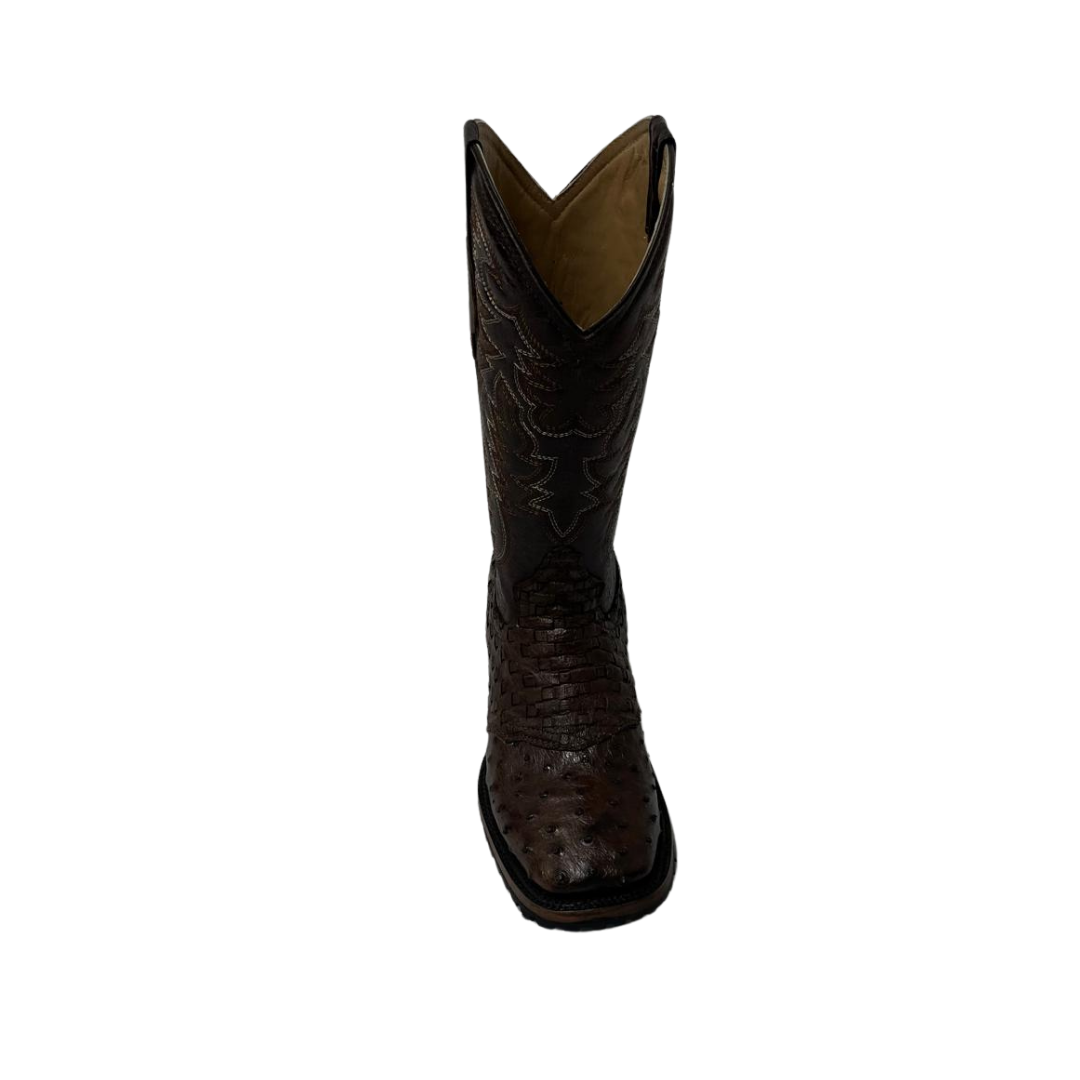 Pecos Bill Men's Full Quill Ostrich Vamp Brown Boots