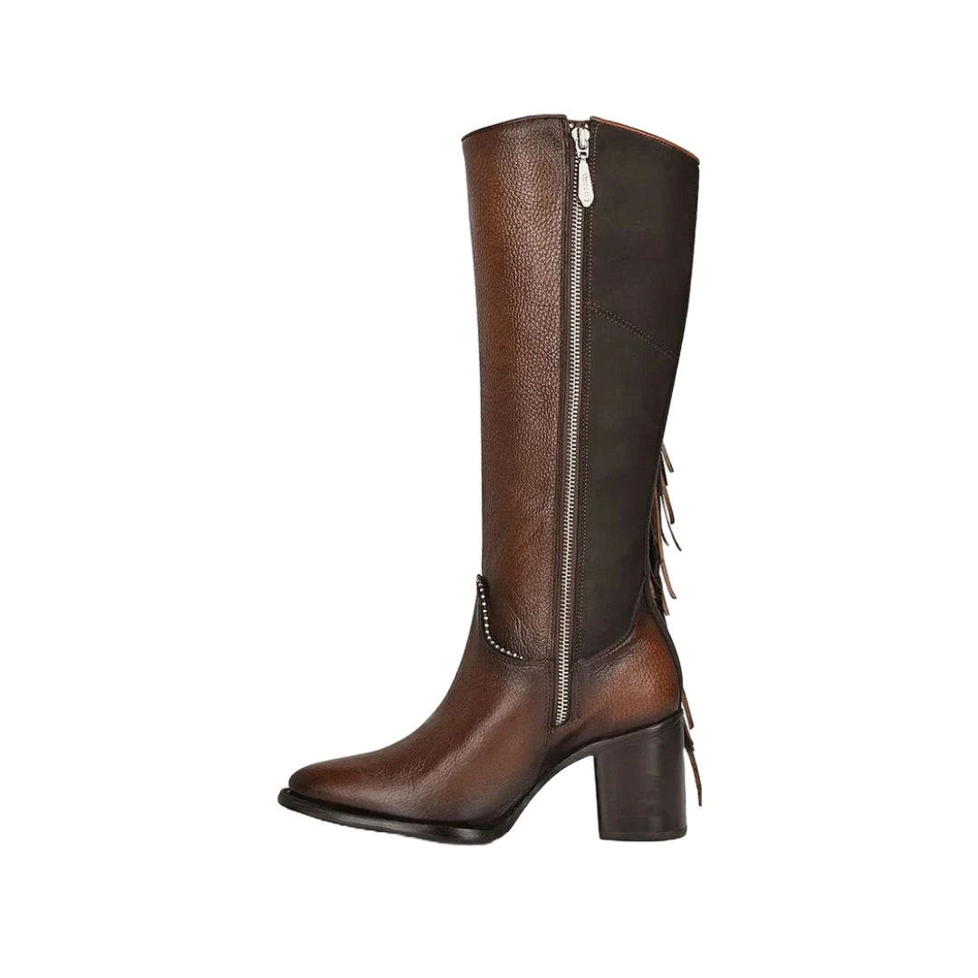 Cuadra Women's Handmade Fringed Brown Leather Western Boot