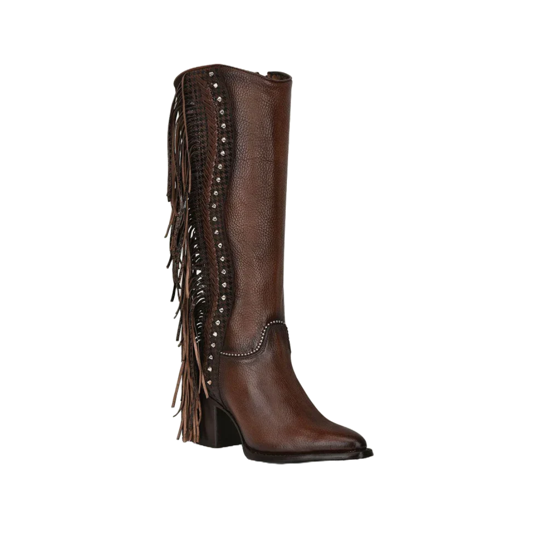 Cuadra Women's Handmade Fringed Brown Leather Western Boot
