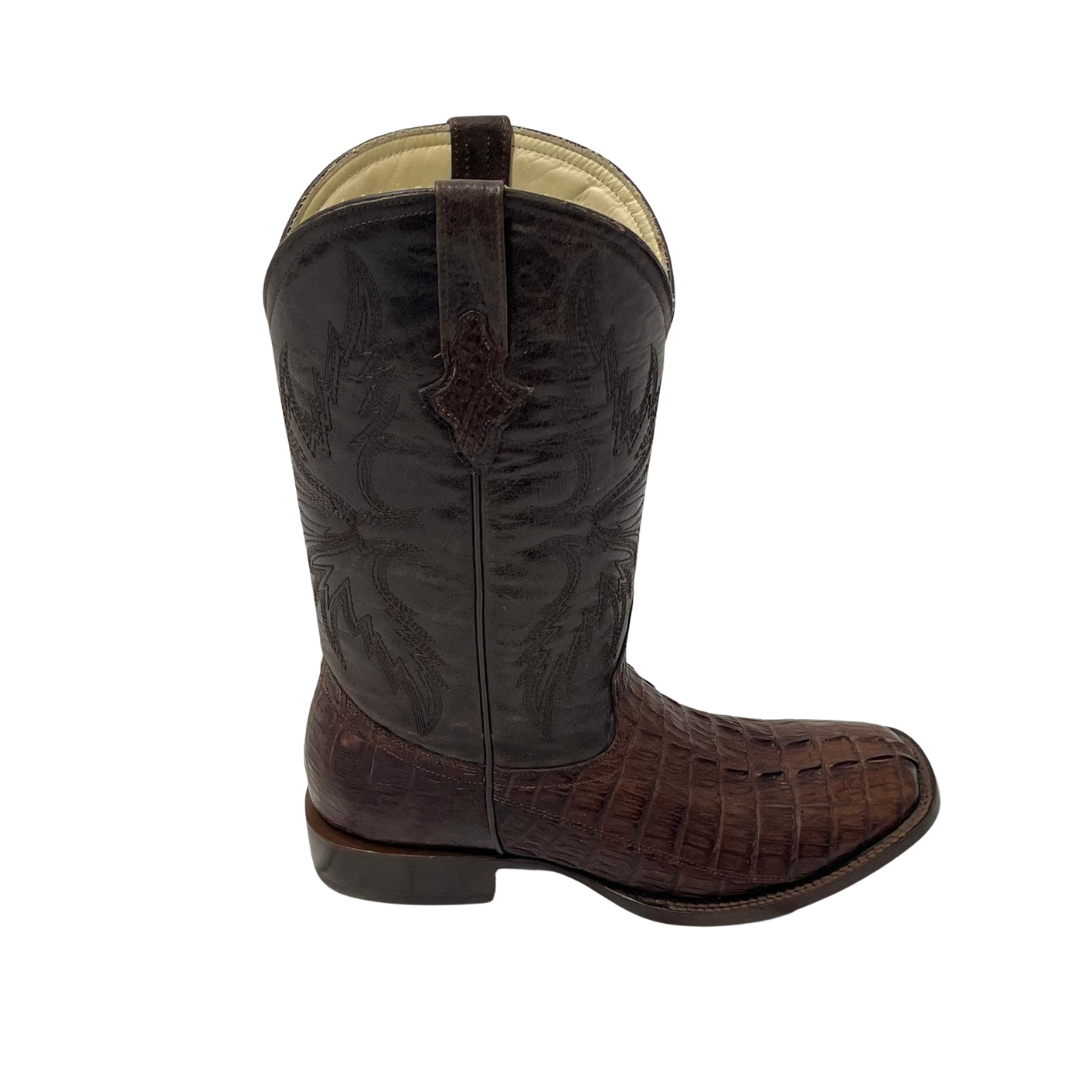 Pecos Bill Men's Square Toe Caiman Tail Brown Boots
